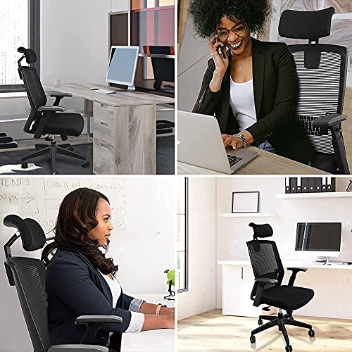 LONGOU Ergonomic Office Chair, Home Office Mesh Chair, High Back Desk Chair with Adjustable Lumbar Support & 3D Armrest & Seat Height, Tilt Function, Swivel Silent Rolling (Black)