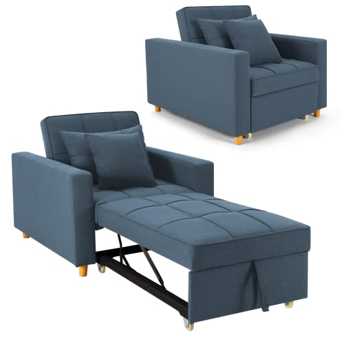SWHSE Convertible Chair Bed 4-in-1, Sleeper Chair Bed, Pull Out Sofa Bed, Multi-Functional Adjustable Recliner, Sofa, Bed, Single Bed Chair with Modern Linen Fabric (Blue Grey)