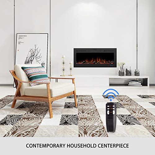 Harper & Bright Designs Electric LED Recessed Fireplace with Remote Control, Adjustable Heating and Touch Screen 1500W, 50 inch, Black