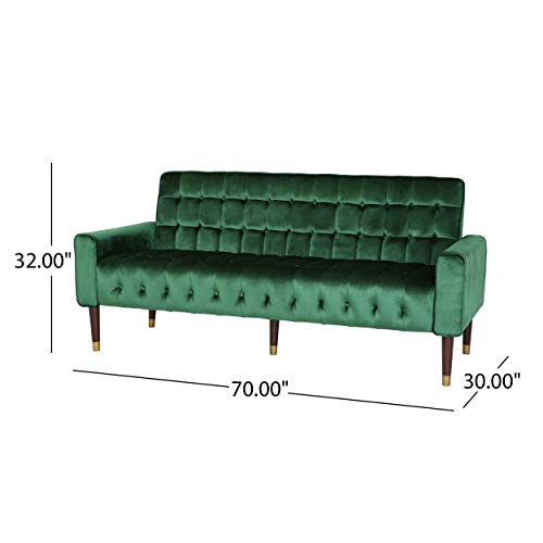 Adan Tufted Velvet Sofa with Gold Tipped Tapered Legs, Emerald and Gold Finish
