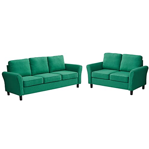 INSTORY Sofa Set Linen Sofa & Loveseat Set Modern Couch & Love seat Set 2 Piece Living Room Furniture Set for Living Room, Bedroom, Office - Green