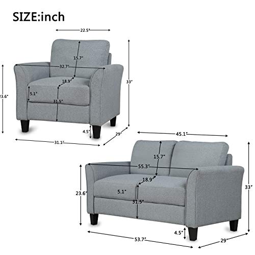 Living Room Furniture Armrest Single Sofa and Loveseat Sofa, Harper & Bright Designs Living Room Sets Furniture Armrest Sofa Single Chair Sofa Loveseat Chair Ship from USA Warehouse (Gray)