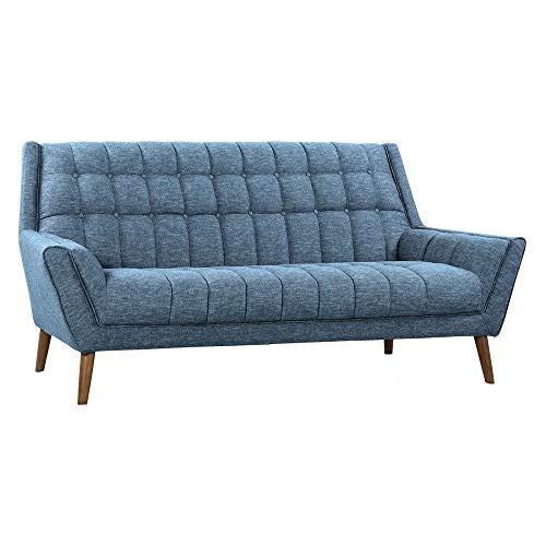 Armen Living Cobra Sofa in Blue Linen and Walnut Wood Finish