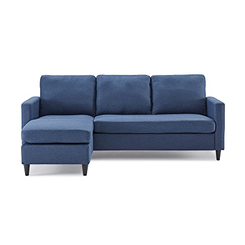 Merax Reversible Sectional Sofa with Handy Side Pocket，Living Room L-Shape 3-Seater Couch with Modern Linen Fabric Sofabed, Blue
