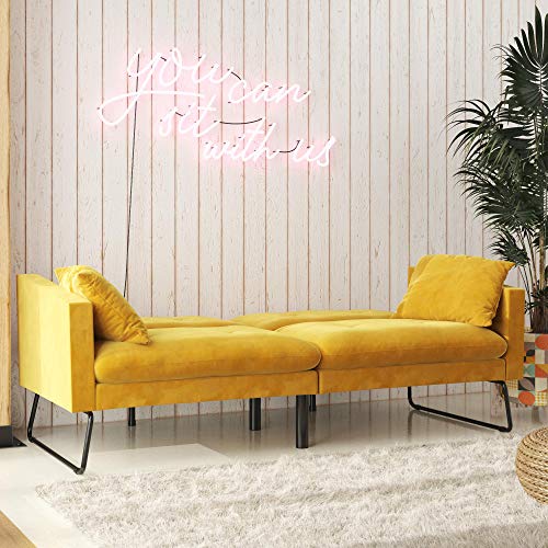 Mr. Kate Neely Futon with Bolster Pillows, Mustard Velvet