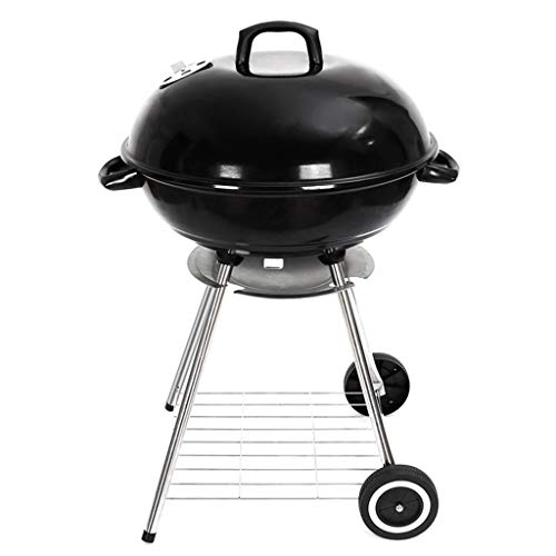 QIAOLI Portable Charcoal Grill,Outdoor 22 inch Barbecue Camping BBQ Grill Heavy Duty Round BBQ Smoker Cooking Enamel Stove with Wheels