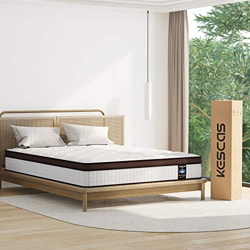 Twin Mattress 10 Inch, Kescas Memory Foam and Pocket Spring Hybrid Mattress in a Box, Medium Firm Single Size Mattress Designed for Pressure Relief and Deep Sleep, 100-Night Trial, 10-Year Support