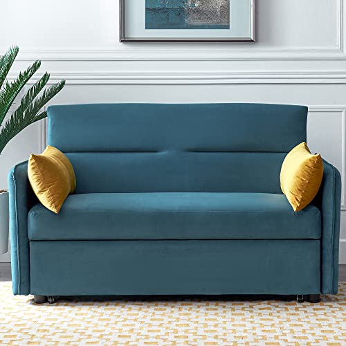 Knowlife Soft Velvet Sleeper Sofa Bed,Compact Pull-Out 2 Seaters Sleeper, 57