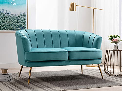 Altrobene Modern Velvet Sleek Loveseat Sofa Contemporary Decor Chesterfield Sofa Channel Tufted Couch for Small Spaces for Living Room, Bedroom, Turquoise