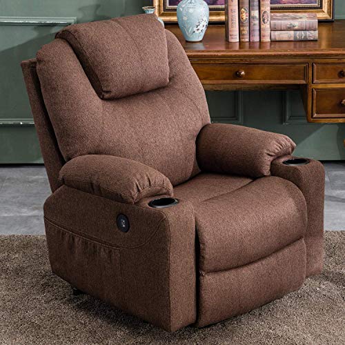 Mcombo Large Power Lift Recliner Chair with Massage and Heat for Elderly Big and Tall People, 3 Positions, 2 Side Pockets and Cup Holders, USB Ports, Fabric 7517 (Large, Coffee)