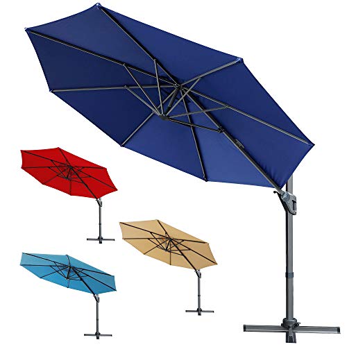 Blissun 11ft Offset Umbrella, Hanging Patio Umbrella with 360¡ã Rotation, Outdoor Cantilever Umbrella, Outside Market Umbrella with Easy Tilt for Garden, Backyard, Patio, Pool