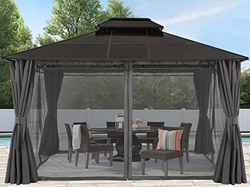 ABCCANOPY 10x12 Hardtop Gazebo, Steel Frame Double Vented Roof for Outdoor Garden Patio with Privacy Curtains and Netting (Dark Gray)