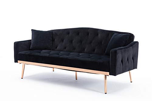 Velvet Sleeper Sofa Bed, Convertible Sleeper Couch Bed with Rose Gold Metal Legs, 64