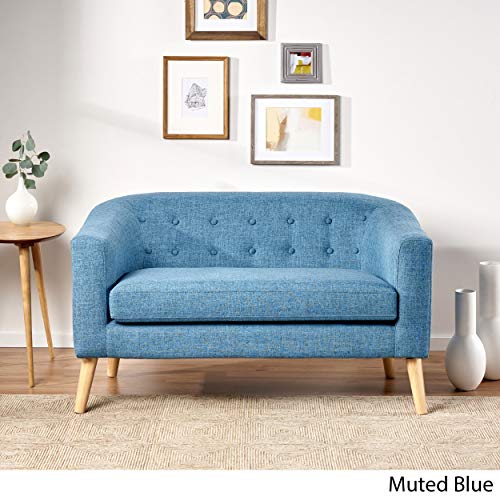 GDFStudio Christopher Knight Home Bridie Mid-Century Modern Loveseat, Muted Blue Fabric