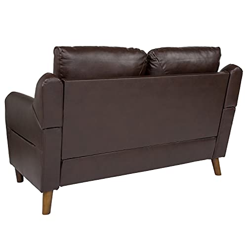 Flash Furniture Newton Hill Upholstered Bustle Back Loveseat in Brown LeatherSoft