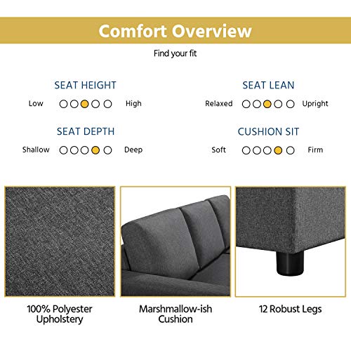 Topeakmart Convertible Sectional Futon Sofa Couch w/Pull Out Bed & Storage 4-seat Modern Linen Fabric Reversible Chaise Sleeper w/Chaise L-Shaped Reversible Sofa & Bed for Limited Spaces Gray