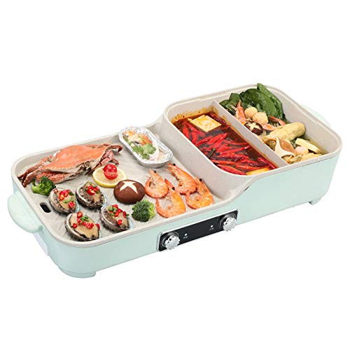 Charcoal Grill 2 In 1 Portable Electric Hot Pot Grill Multifunctional Indoor Teppanyaki Grill Non-Stick Pan 1600W Dual Temperature Control System for Korean BBQ Grill Steaks Family Gathering Party Cam