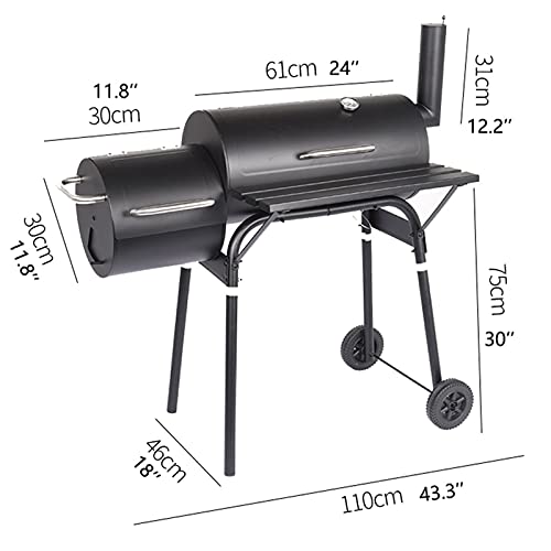 QIAOLI BBQ Charcoal Grill with Wheels，Portable Large Barbecue Grill Tools for Outdoor Grilling Cooking Camping Hiking BBQ Grill (Color : Black)