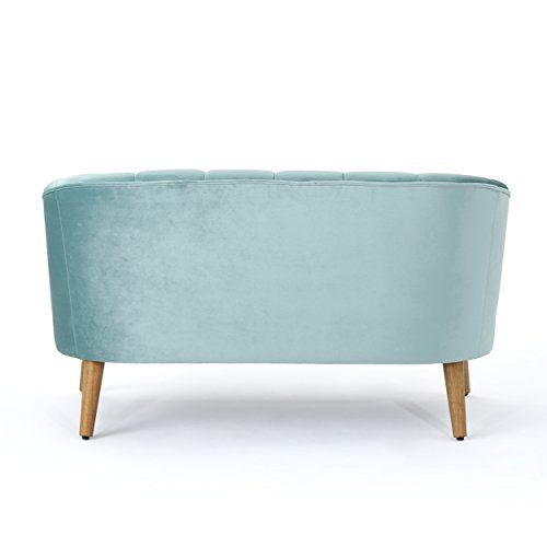 Christopher Knight Home Amaia Modern Velvet Sofa, Seafoam Blue / Walnut