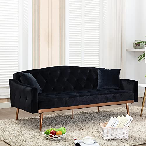 Virabit Futon Sofa Bed,Velvet Convertible Loveseat with Plywood Frame,Sleeper Sofa Couch for Living Room/Bedroom/Study/Office(Black)