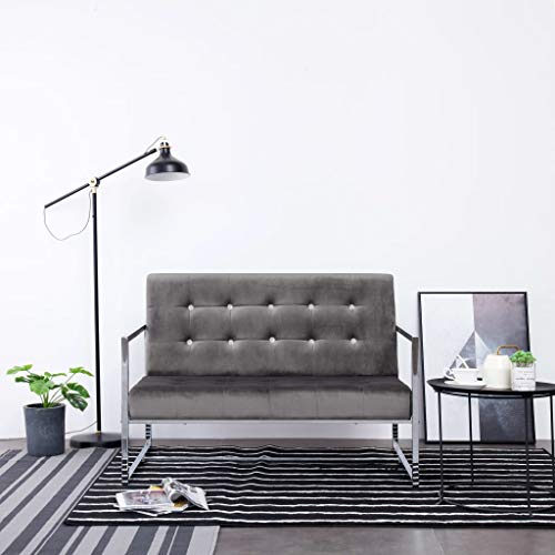 iFCOW 2 Seater Sofa with Armrests Dark Gray Chrome and Velvet 44.9 inch x 30.7 inch x 31.9 inch Futon with Modern Metal Frame Sectional Sofa Living Room