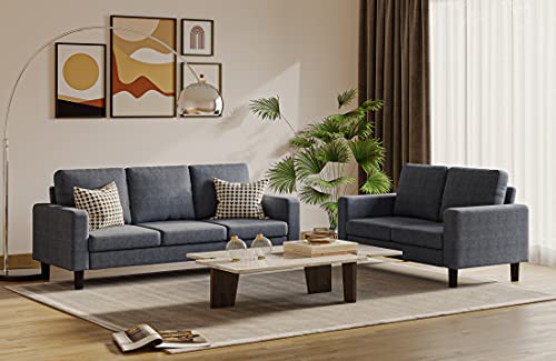 Modern Sofa Sets for Living Room 2 Piece, Upholstered 3 Seats Sofa Couch and Loveseat Set, for Living Room and Bedroom, Office (Grey)