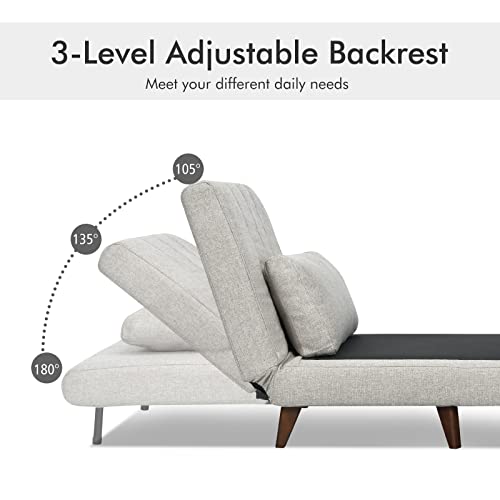 Giantex Sofa Bed Convertible Sleeper Adjustable Recliner Chair 3 in 1 Multi-Function 3-Position Backrest Guest Bed Sofa Couch with Waist Pillow Easy Assembly (Light Gray)