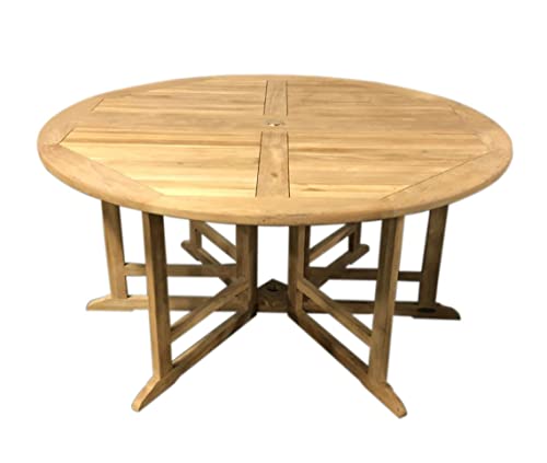 TITAN GREAT OUTDOORS Grade A Teak 59 in Round Dining Table Drop Leaf Indoor Outdoor