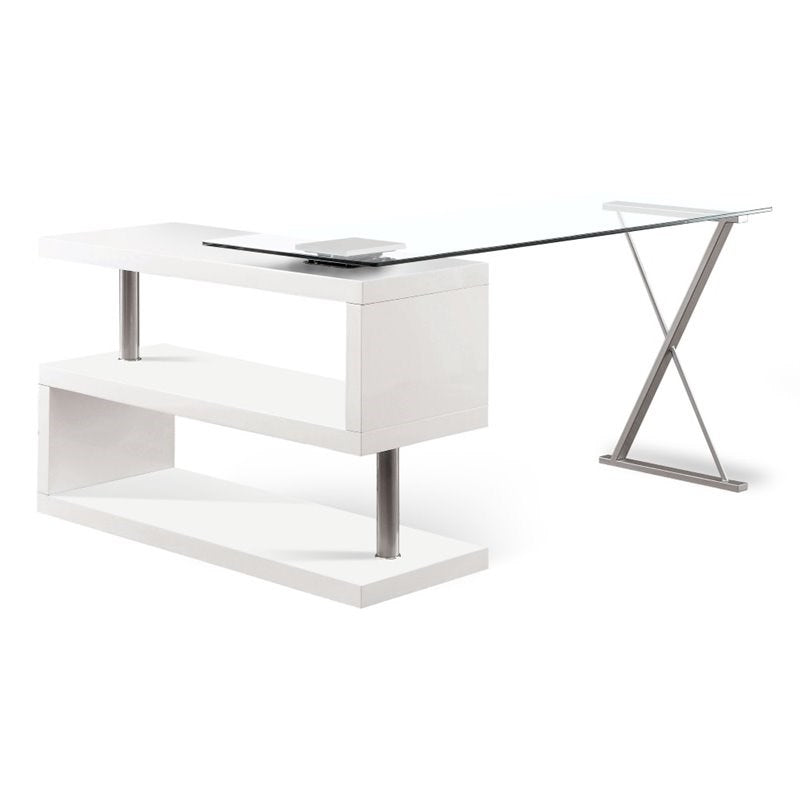 Fiora Modern Swivel Metal Computer Desk in White