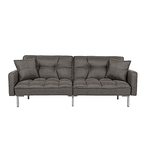 Casa Andrea Milano llc Modern Plush Tufted Linen Fabric Splitback Living Room Sleeper Futon, Small, Dark Grey