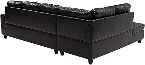 GAOPAN Faux Leather Tufted Cushions Sectional Sofa Easy to Assemble for Home Living Room Furniture Set,L-Shape 5 Seater PU Corner Couch W/Left Chaise Lounge and Storage Ottoman,Black