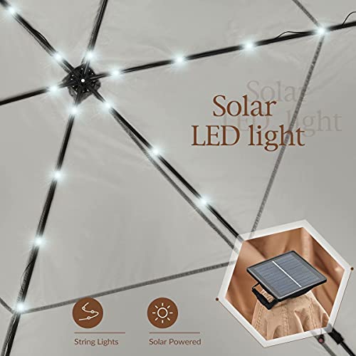 Quictent 13’ X 13’ Hexagonal Gazebo with Solar Powered LED Lights Pop up Canopy Tent with Mosquito Net ,Easy up Screened Canopy Gazebo, Beige