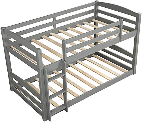 Twin Over Twin Bunk Bed ,Low Bunk Beds for Kids ,Wood Bunk Beds with Built-in Ladders, Can be Separable,No Box Spring Needed ,Grey
