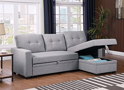 Devion Furniture Lenna Reversible Sectional Sleeper Sofa & Chaise, Light Gray