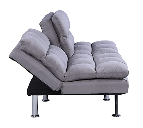 Lazyspace Convertible Sofa Bed Linen Fabric Tufted Futon Sofa Furniture with Metal Chrme Legs for Living Room, Apartment, Bonus Room, Overnight Guests- Grey Sleeper (70