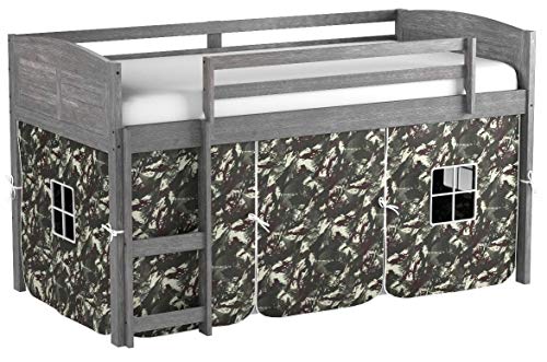 DONCO KIDS Louver Low Loft Bed with Camo Tent, Twin, Antique Grey