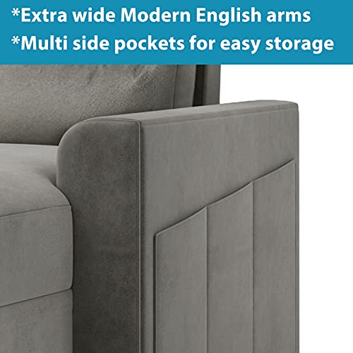 HANTURE 82.5 Reversible Sleeper Sectional Sofa Couch with Pull-Out Sleeper Corner Sofa Bed with Storage Chaise and 6 Side Pockets Fabric Convertible L Shaped Couch Modern Sofa Bed, Medium