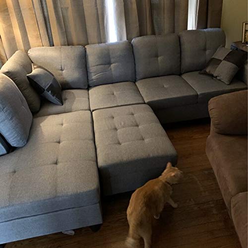 LifeStyle Furniture Sectional Sofa Set, Modern L-Shaped Living Room Couch Set, Linen Sectional Sofa, Grey White, Left Facing