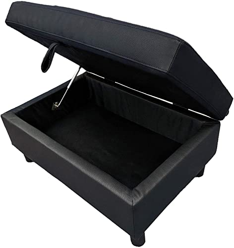 GAOJUCHUANG Modern Faux Sectional, L Shaped PU Leather Couch Storage Ottoman Sofa for Living Room Furniture Set, Black -Left Chaise