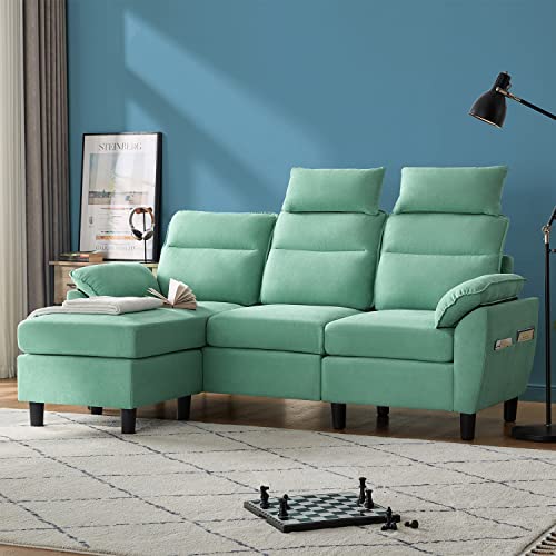 LINSY HOME Reversible Sectional Sofa Couch, L-Shaped 3-Seat Couch with USB Charging Station for Small Space, Teal