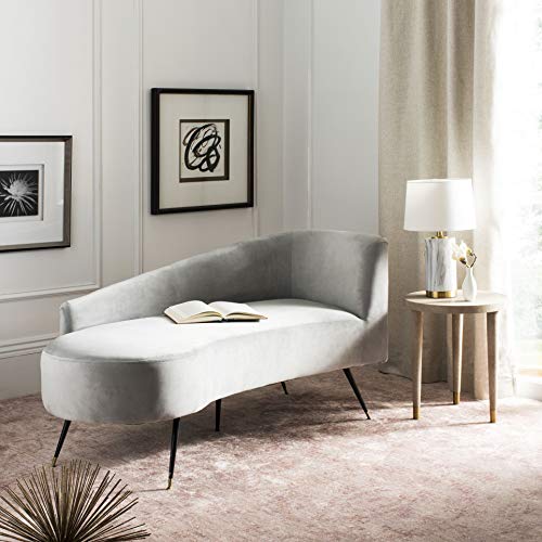 Safavieh Home Evangeline Glam Grey Velvet and Black Parisian Settee Loveseat