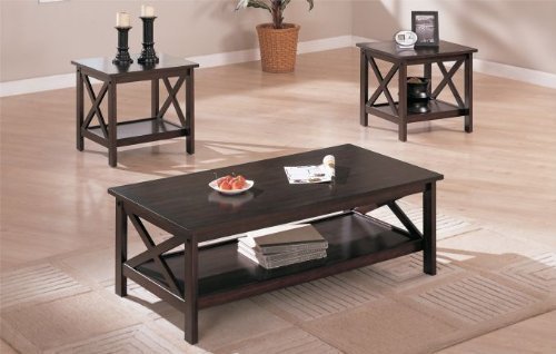Poundex 3 Piece Coffee Table Set, Cappuccino