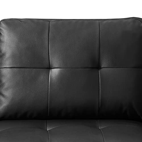 L Shape Sectional Sofa Couch with Ottoman Bench, Olela Sectional 3 Seat Sofa Set,Reversible Chaise Lounge Tufted Faux Leather Black