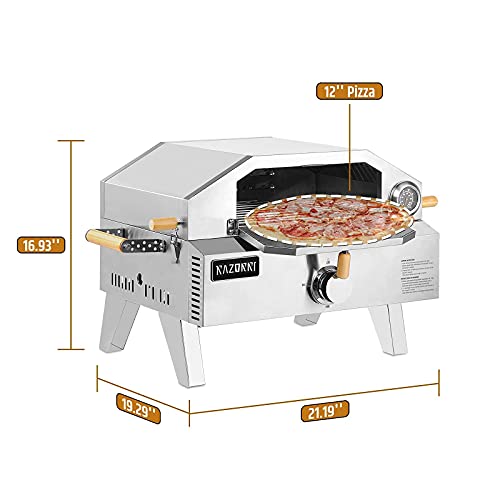 Razorri Comodo Outdoor Gas Pizza Oven Stainless Steel, 2-in-1 Portable Propane Fire Griller and Pizza Maker with 12 Inch Cordierite Baking Pizza Stone, Thermometer for BBQ, Camping, Backyard, Picnics