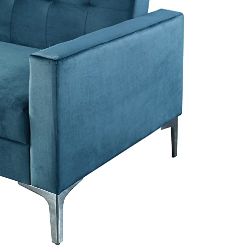 Morden Fort Velvet Sectional Sofa, L Shaped Reversible Adjustable Futon Chaise Couch for Living Room Furniture Set, Blue