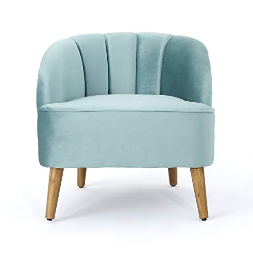 Christopher Knight Home Amaia Modern Velvet Chat Set, 3-Pcs Set, Seafoam Blue / Walnut