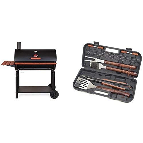 Char-Griller 2137 Outlaw 1038 Square Inch Charcoal Grill / Smoker with Cuisinart Grilling Set