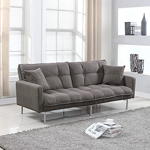 Casa Andrea Milano llc Modern Plush Tufted Linen Fabric Splitback Living Room Sleeper Futon, Small, Dark Grey