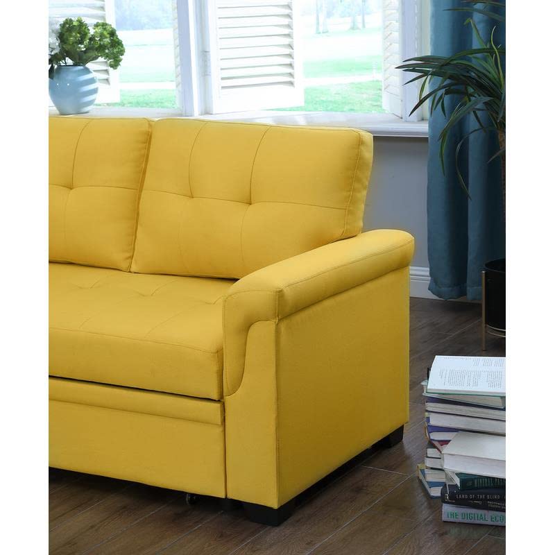 BOWERY HILL Yellow Linen Fabric Reversible Sleeper Sectional Sofa with Storage