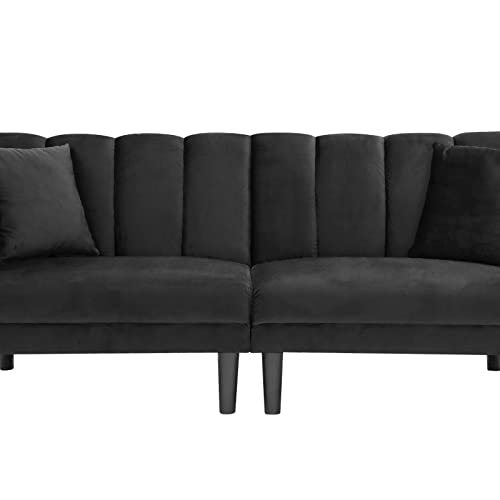 FRITHJILL Futon Sofa Bed,73.2 inch Velvet Convertible Sleeper Loveseats, Small Space Couch with Pillows